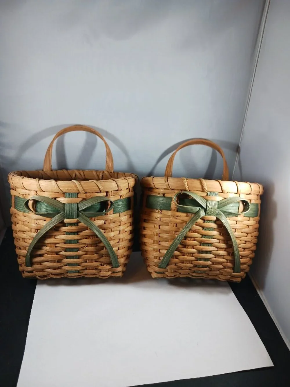 2 Vintage Hand Woven Wicker Basket with Bow